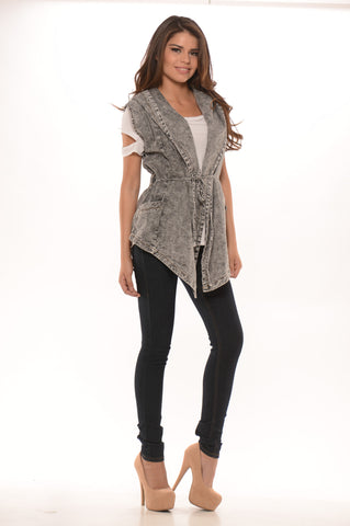 Hooded Denim Vest- Black