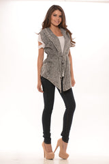 Hooded Denim Vest- Black