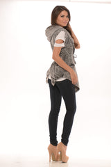 Hooded Denim Vest- Black