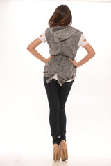 Hooded Denim Vest- Black
