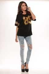 "89" Print Short Sleeve Box Top - Black