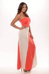 High Waist Diagonal Maxi Skirt/Dress - Strawberry & Ivory
