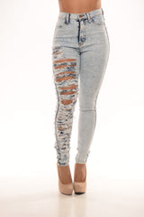 Blue Acid Washed Ripped Jeans - Light Wash