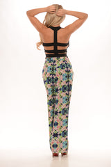 Guaze Print Long Pants - Navy