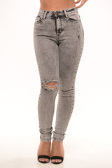 Black Acid Wash Jeans with Rip