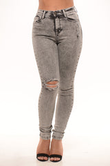 Black Acid Wash Jeans with Rip