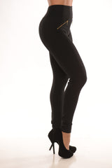 High Rise Zipper Detail Pants - Black