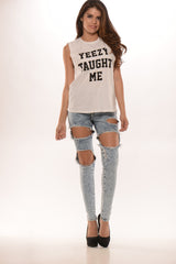 "Yeezy Taught Me" Muscle Tank- White