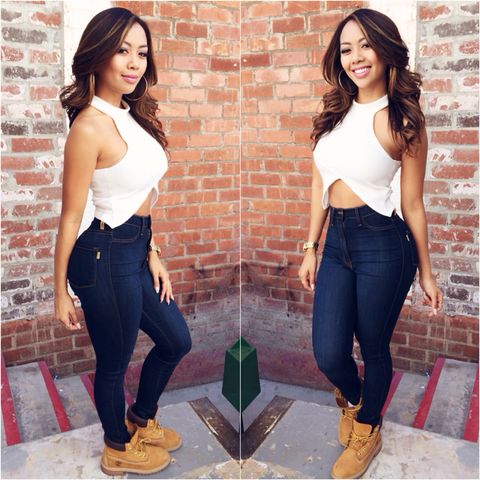 Dark Blue Classic High Waist Skinny Jeans