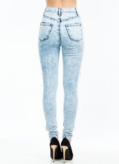 High Waist Knee Distressed - Light Blue