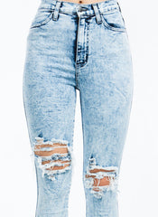 High Waist Knee Distressed - Light Blue