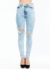 High Waist Knee Distressed - Light Blue